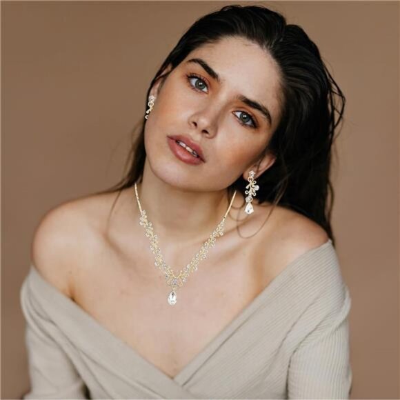 Rhinestone Wedding Jewelry Set Bridal Necklace Bracelet Earrings Prom Gift Women - Picture 6 of 8